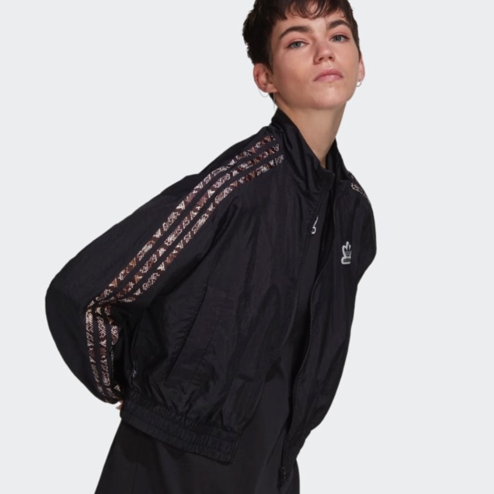 ADIDAS WINDBREAKER JACKET BLACK W/ SNAKE STRIPES SIZE M NEW
